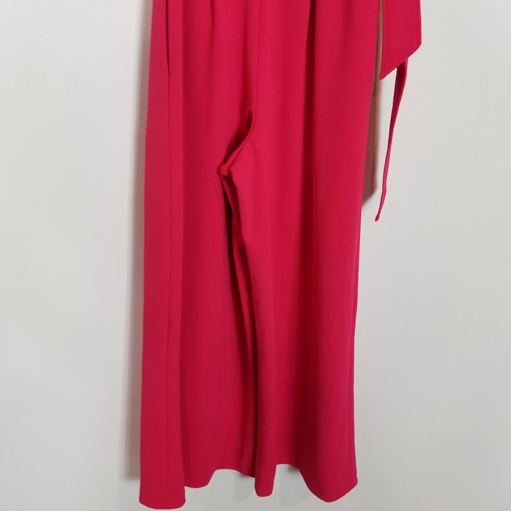Calvin‎ Klein Women V-neck Jumpsuit Sz S Bright Pink Tie Waist Cropped V Neck - Picture 6 of 11